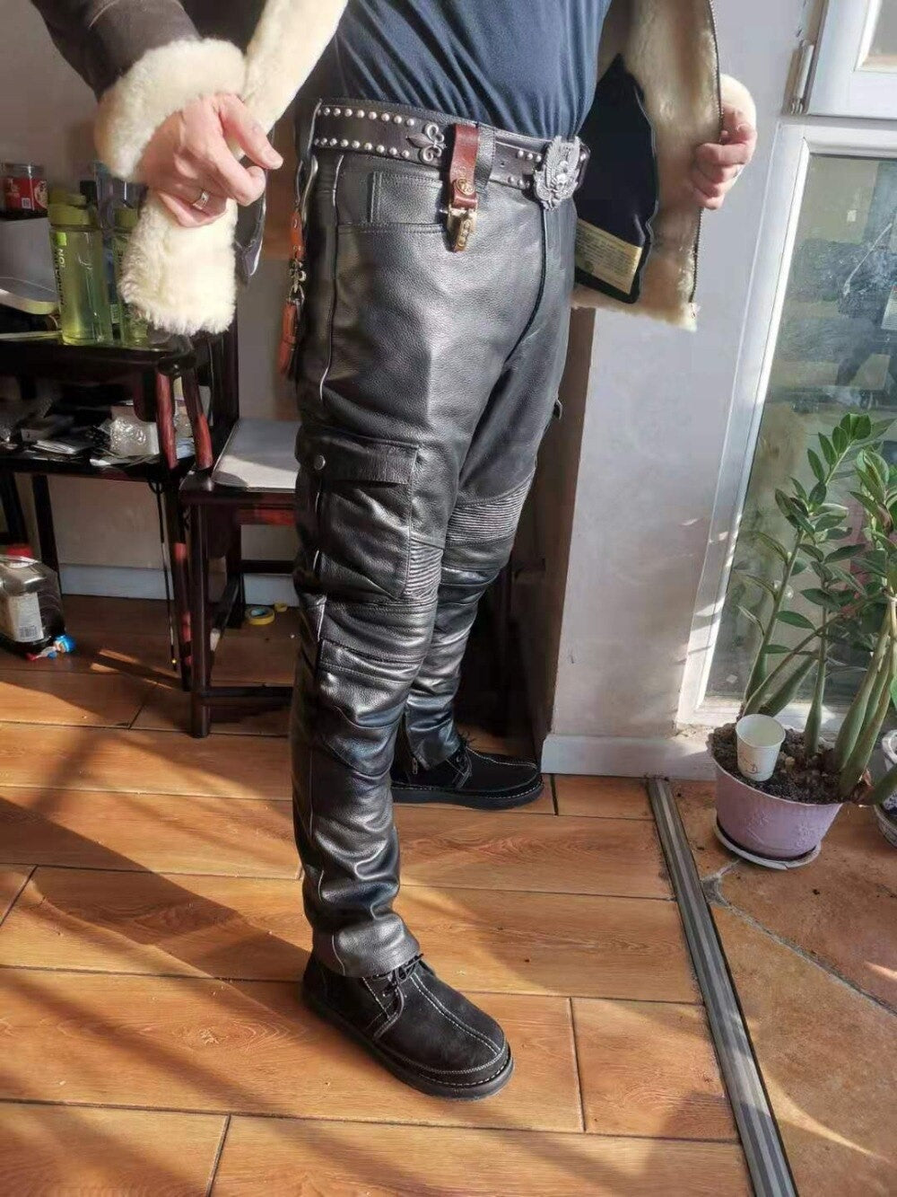 Pantalon moto en cuir pour homme