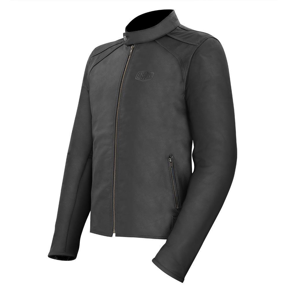 blouson moto homme en cuir noir Gasoline avec protections CE épaules et coudes et style vintage renforcé