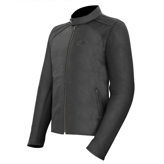blouson moto homme en cuir noir Gasoline avec protections CE épaules et coudes et style vintage renforcé