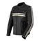 blouson moto vintage en cuir noir pour homme avec bandes blanches et protections CE épaules et coudes