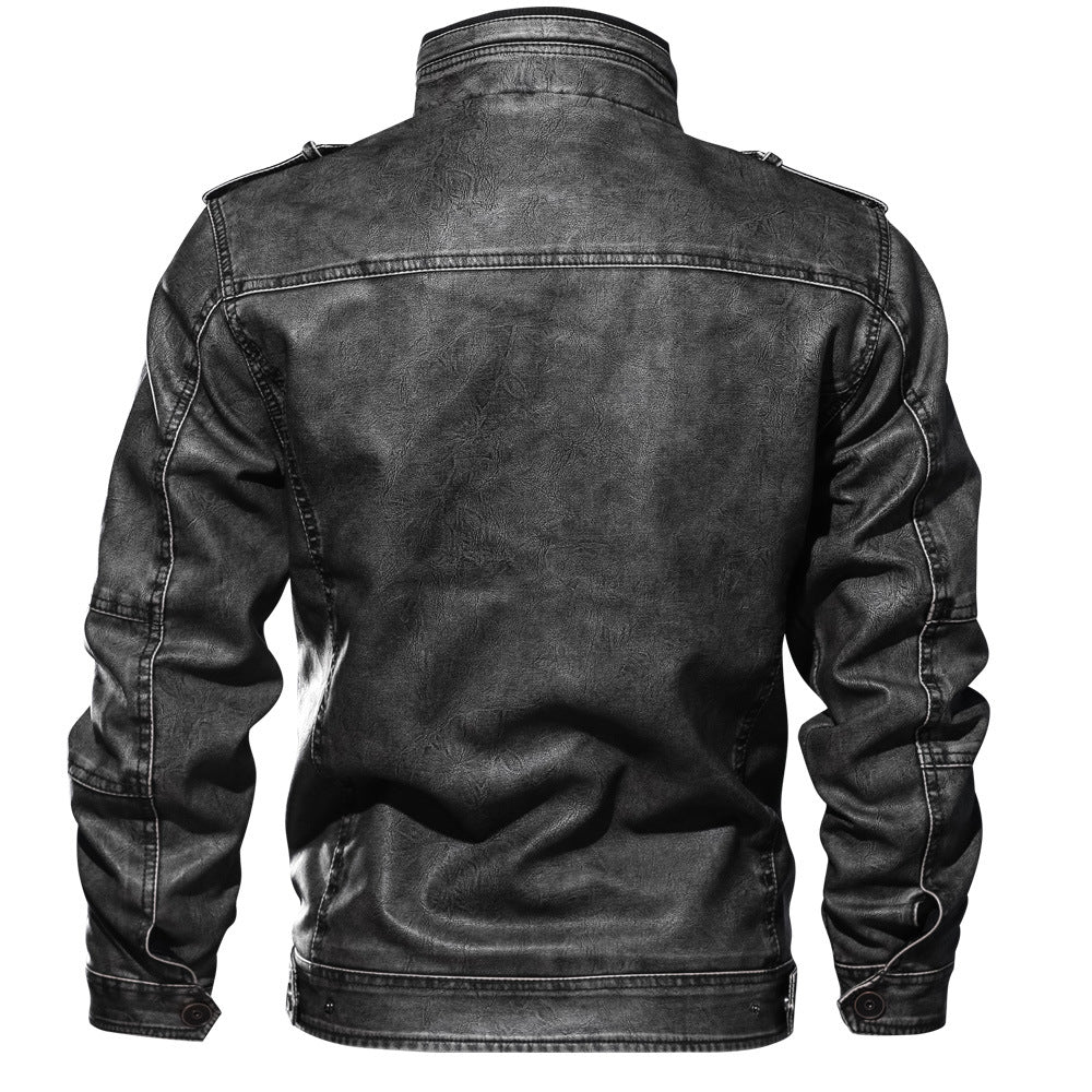 Veste Biker Gris Simili Cuir pour Homme