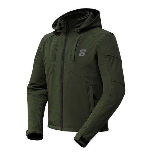 Blouson moto hiver kaki pour homme Eight Cirrus, protections CE niveau 2, capuche amovible, poches pratiques et look moderne