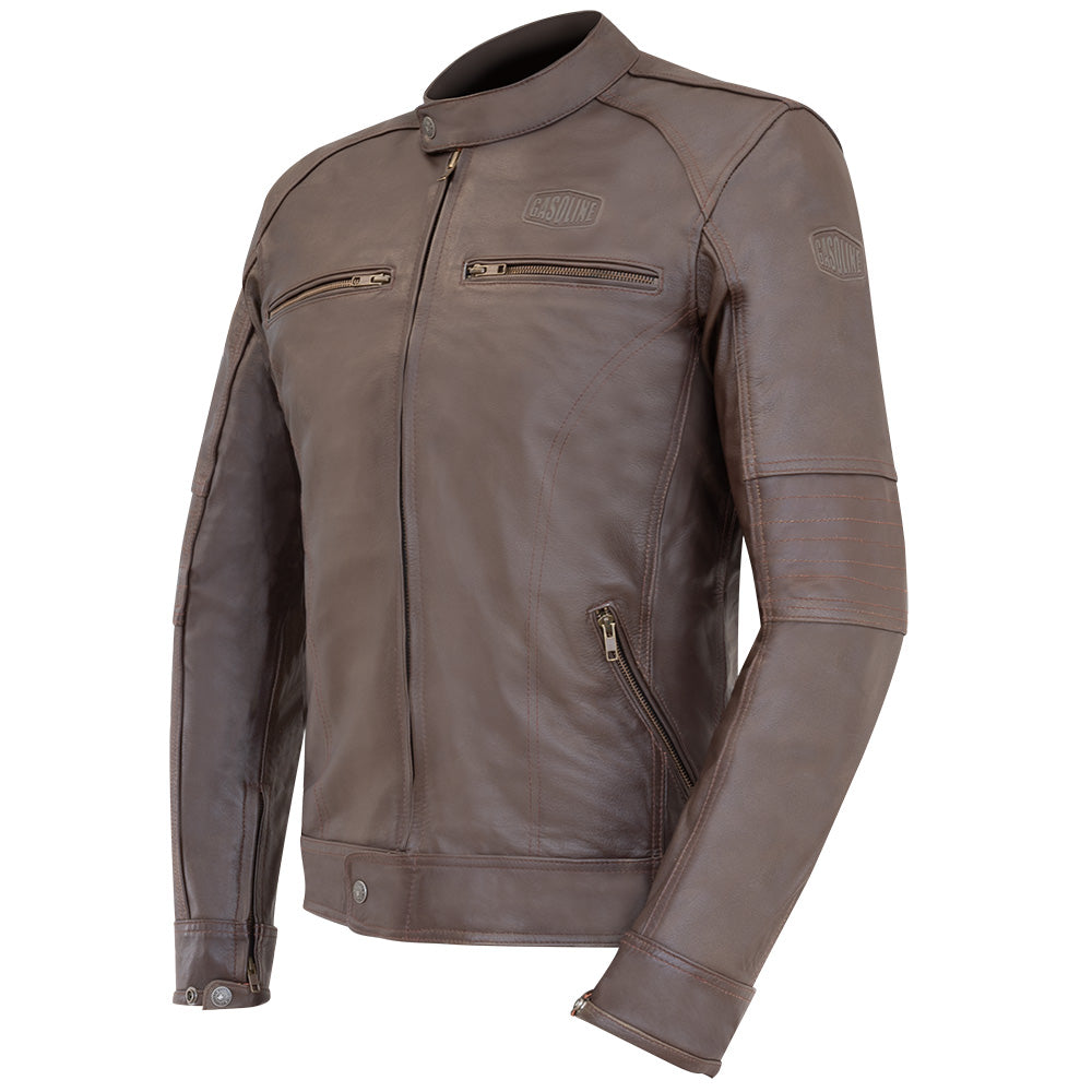 blouson moto en cuir marron pour homme style vintage avec protections CE épaules et coudes