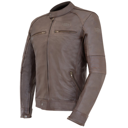 blouson moto en cuir marron pour homme style vintage avec protections CE épaules et coudes