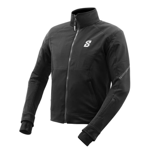 Veste moto hiver noire pour homme avec protections homologuées aux épaules et coudes, membrane étanche, doublure thermique avancée et coupe ajustée pour confort et sécurité toute la saison.