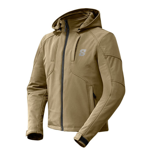 Blouson moto mi-saison beige pour homme Eight Cirrus, avec capuche amovible, doublure thermique étanche et protections CE niveau 2