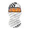 Cagoule moto noire et blanche style racing avec motif damier et flammes