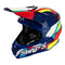 Casque moto cross 2Faster 4Flash bleu rouge blanc jaune homologué ECE R22-06 avec boucle double D et intérieur lavable antibactérien
