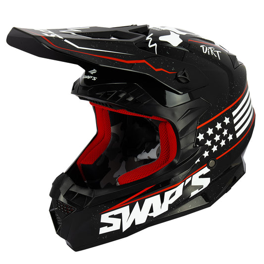 Casque moto cross noir 2Faster Satan homologué ECE R22-06 avec intérieur lavable et ventilation complète