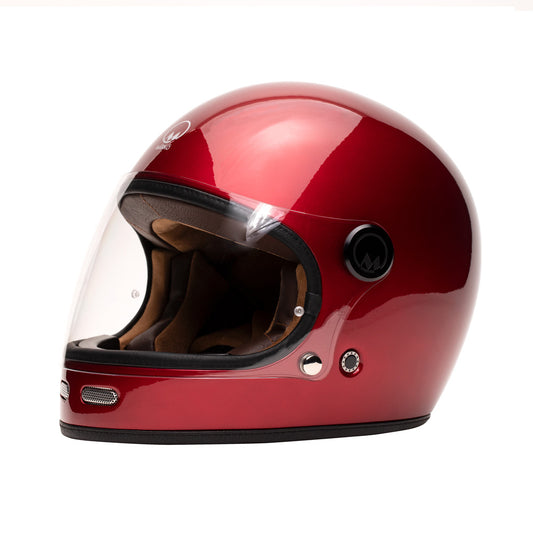 casque intégral moto rouge style rétro pour homme