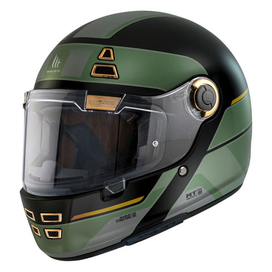 casque intégral MT Jarama vert kaki brillant avec finitions or