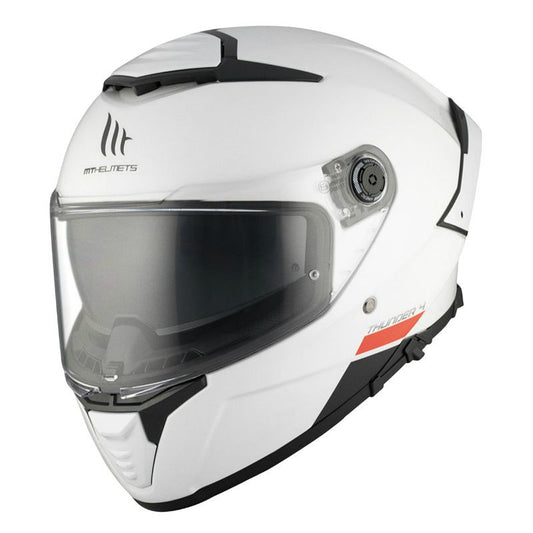 Casque intégral MT Thunder 4 blanc brillant pour motard urbain ou routier, style épuré et élégant
