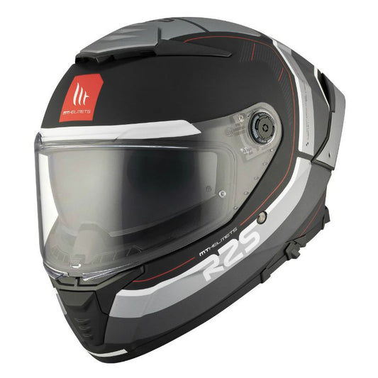 Casque intégral MT Thunder R2S noir et gris mat, design sobre et protections renforcées pour moto