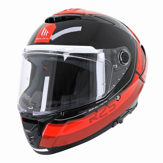 Casque moto intégral MT Thunder R2S noir et rouge brillant pour motard sportif