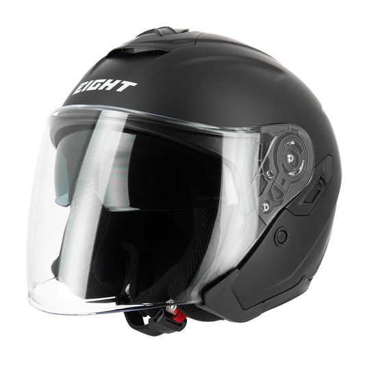 Casque-jet-avcasque jet noir mat avec visière panoramique et boucle micrométrique, idéal pour conduite urbaineec-visiere-profil