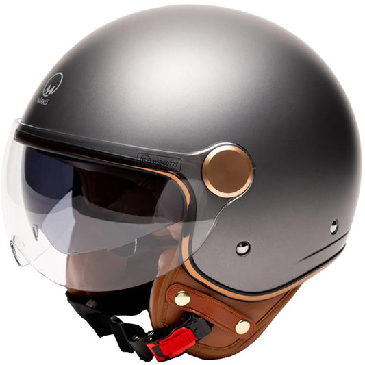 Casque jet gris mat au design vintage avec finitions bronze et intérieur cuir confortable