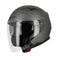 casque jet intégral gris mat avec visière longue et boucle micrométrique, modèle homologué CE
