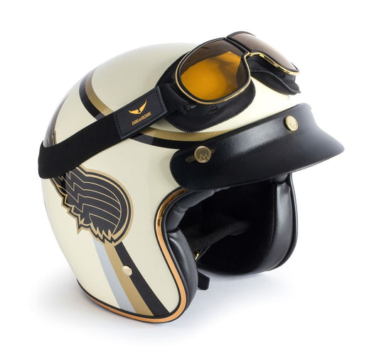 Casque jet moto The Classic Zadig & Voltaire Marko blanc avec intérieur cuir, série spéciale livrée avec masque, casquette et lunettes, homologué ECE 22.06