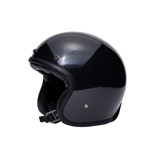Casque jet moto The Classic noir mat Marko avec intérieur cuir, style vintage chic et homologation ECE 22.06