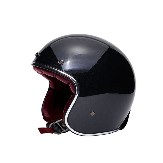 Casque jet moto The Classic Marko noir brillant avec intérieur cuir et homologation ECE 22.06, style vintage élégant