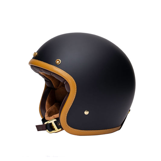 Casque jet moto vintage Marko The Classic noir mat avec intérieur cuir, accroche masque et homologation ECE 22.06
