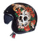 casque jet MT Helmets Le Mans noir brillant avec motif tête de mort, fleurs et lettrage vintage "since 1968"