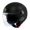 casque jet noir brillant MT Helmets avec visière large, parfait pour moto ou scooter en ville