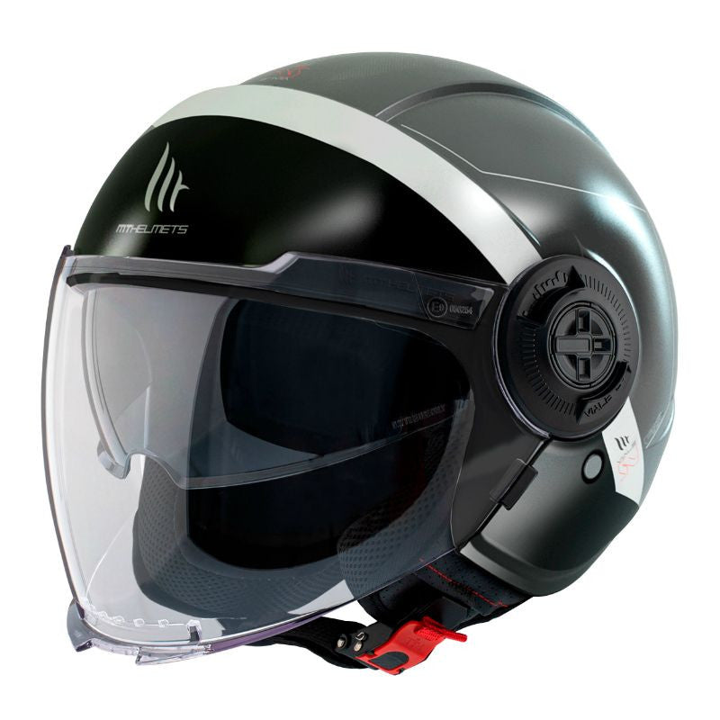 casque jet MT Helmets Viale noir et argent au look dynamique, visière longue et intérieur ventilé