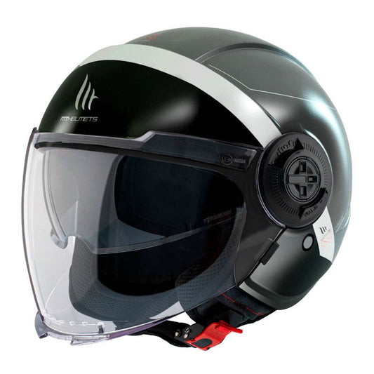 casque jet MT Helmets Viale noir et argent au look dynamique, visière longue et intérieur ventilé