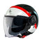 casque jet MT Helmets Viale noir, blanc et rouge, avec visière longue et aération intégrée pour moto urbaine