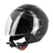 Casque jet noir brillant pour pilote urbain, avec intérieur matelassé et visière claire
