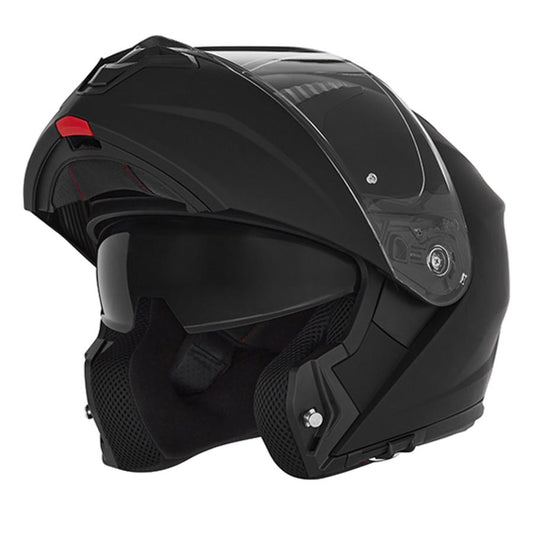 Casque moto modulable noir mat avec double homologation, visière solaire et design sobre pour motards exigeants