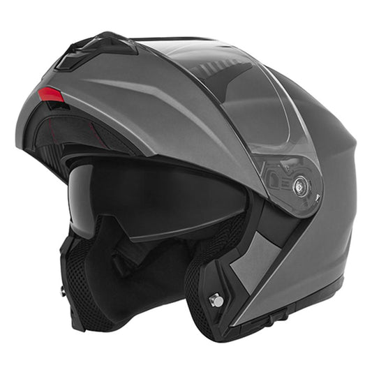 Casque moto homme modulable gris anthracite avec double écran solaire, idéal pour conduite urbaine ou longue distance