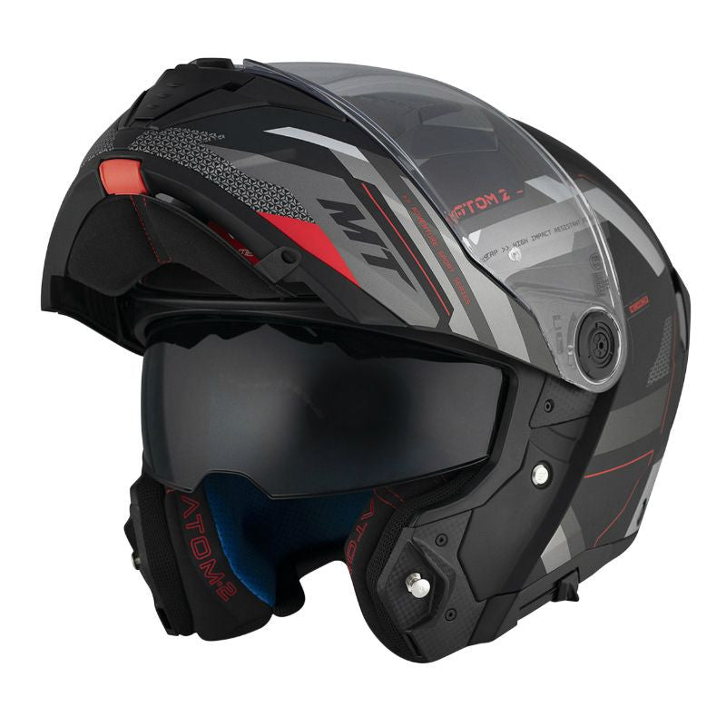 casque moto modulable MT Atom 2 noir gris et rouge au look sportif