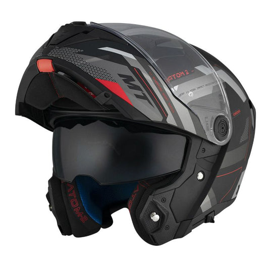 casque moto modulable MT Atom 2 noir gris et rouge au look sportif