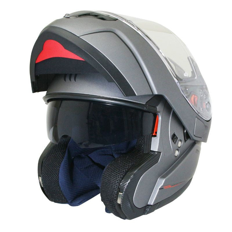 Casque moto MT Atom titane mat modulable avec visière solaire intégrée, look moderne et protection renforcée
