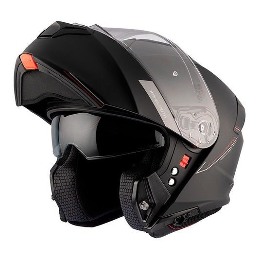 Casque moto MT Genesis modulable noir mat, double écran solaire, homologué pour conduite sécurisée au quotidien