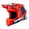 Casque moto cross enfant Rock'It Mission rouge bleu et blanc homologué ECE R22-06 avec boucle double D et intérieur lavable