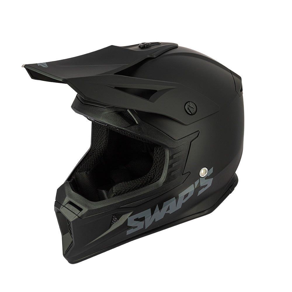 Casque moto cross noir Blur homologué ECE R22-06 avec boucle double D et intérieur lavable antibactérien