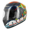 casque moto intégral bleu avec motifs kanji pour enfant