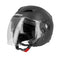 casque jet noir mat pour moto, design urbain avec visière longue et molette latérale ergonomique