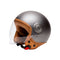casque jet vintage gris mat finition métal avec intérieur camel, confort et look rétro élégant