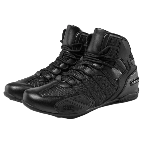 chaussures moto été en cuir pour homme et femme, respirantes avec renfort sélecteur, coloris noir, gris/orange et noir/jaune