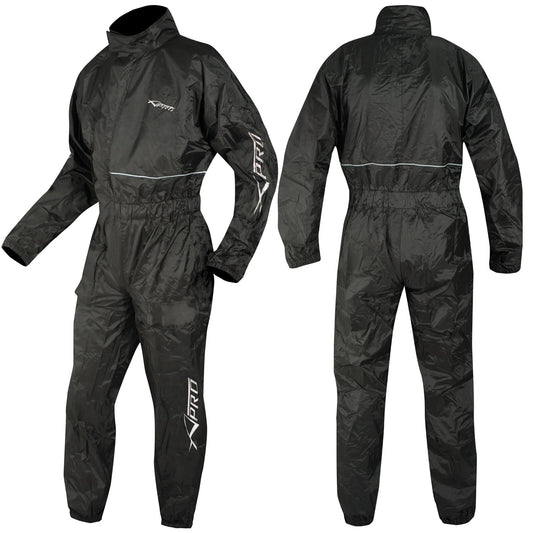 combinaison de pluie moto noire imperméable unisexe avec bandes réfléchissantes et coupe ample pour port sur blouson