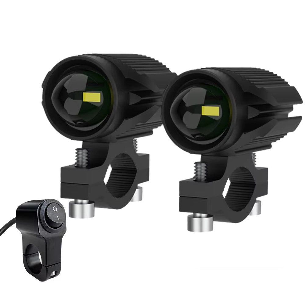 Feux Additionnels Moto LED - 2 Phares Auxiliaires 3000lm, 6000K - Commande Par Interrupteur - Pour Meilleure Visibilité De Nuit