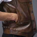 Gilet biker en cuir marron vintage - Vignette | Boutique biker