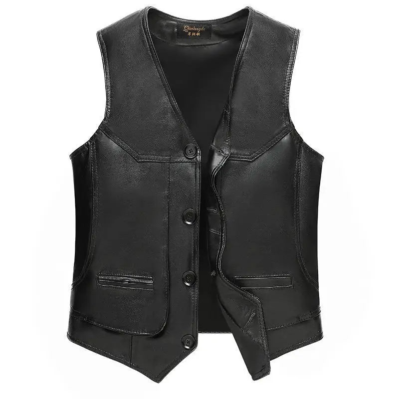 Gilet-biker-en-cuir-marron-vintage-noir