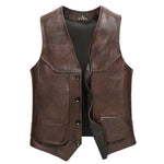 Gilet biker en cuir marron vintage - Vignette | Boutique biker