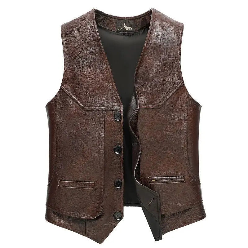 Gilet-biker-en-cuir-marron-vintage