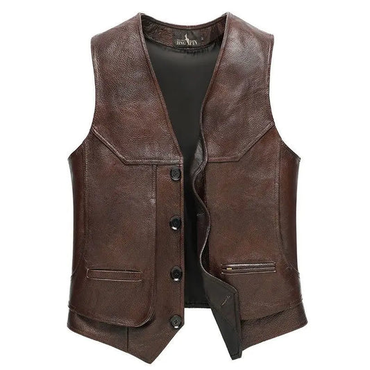 Gilet-biker-en-cuir-marron-vintage